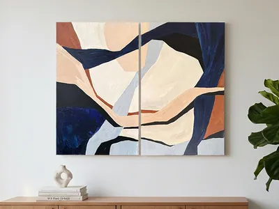 Minimalist Diptych in Beige and Blue — Original painting
